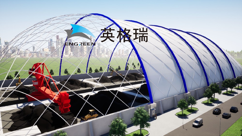 氣膜煤倉大跨度密閉結(jié)構(gòu)，兼?zhèn)浣祲m除塵設(shè)備，是封閉煤場的環(huán)保方案